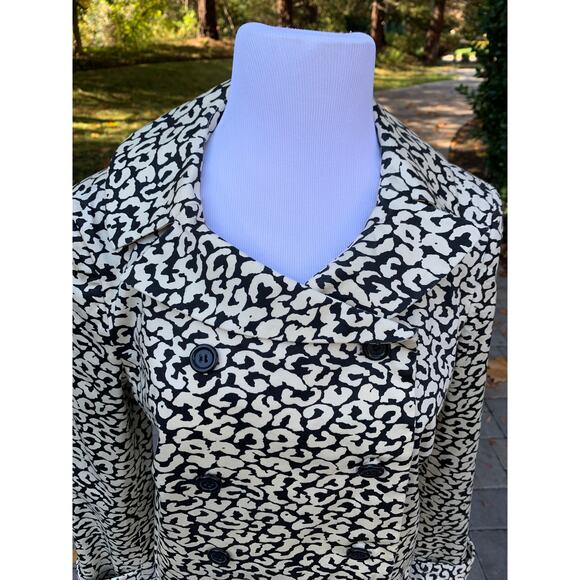 J Crew Leopard Black Chic Short Trench Coat Preppy Size Small Career Modest - Picture 5 of 11